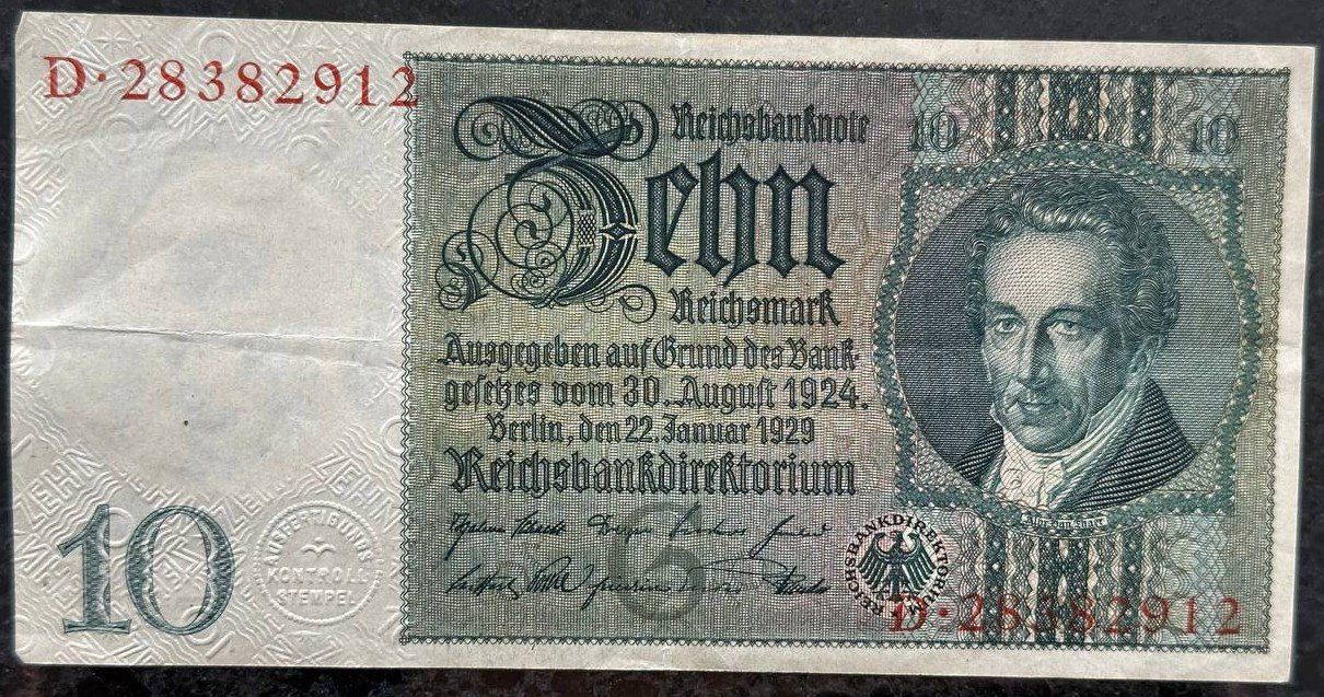 Banconote: Seltene 10 Reichsmark Note, Berlin 1924/1929 – Usato da Beringen venduto da Mantafisch1