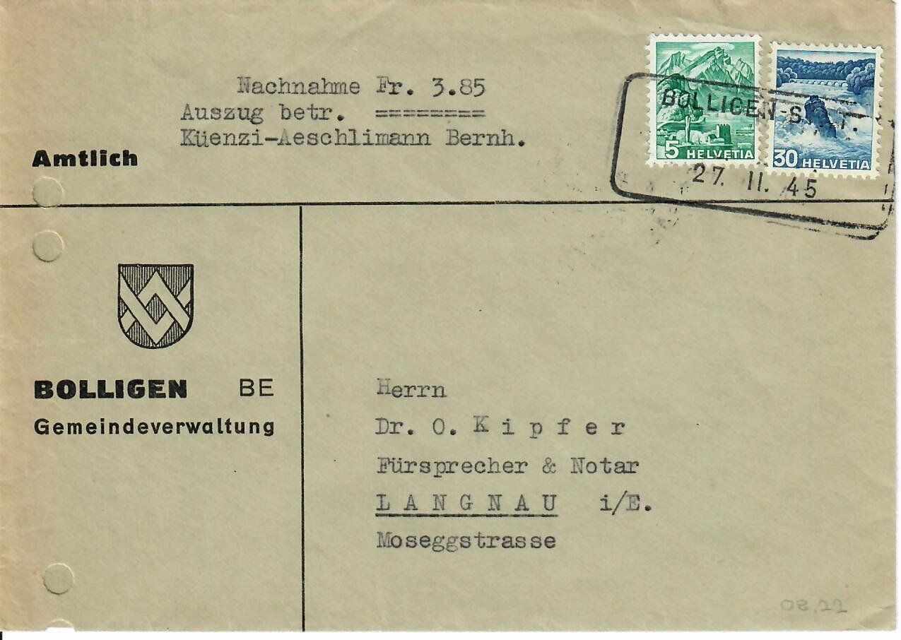Tutti i francobolli: Brief, Aushilfsstempel Bolligen 1945 – Usato da Hochdorf venduto da Ziegel-16