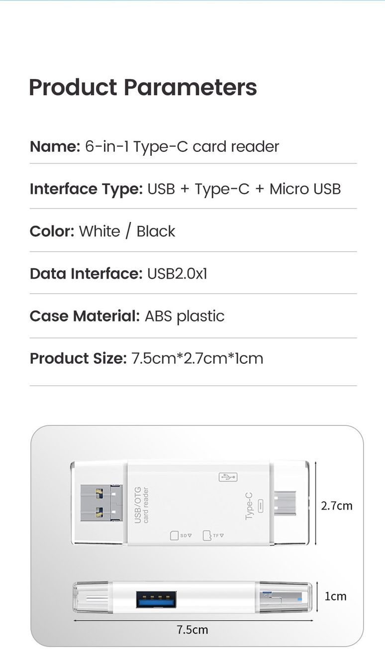 Lettori di schede: 6 in 1 USB A + C + Micro Kartenlesegerät für SD + MicroSD – Nuovo e nell'imballaggio originale da Uster venduto da -FPS- 4