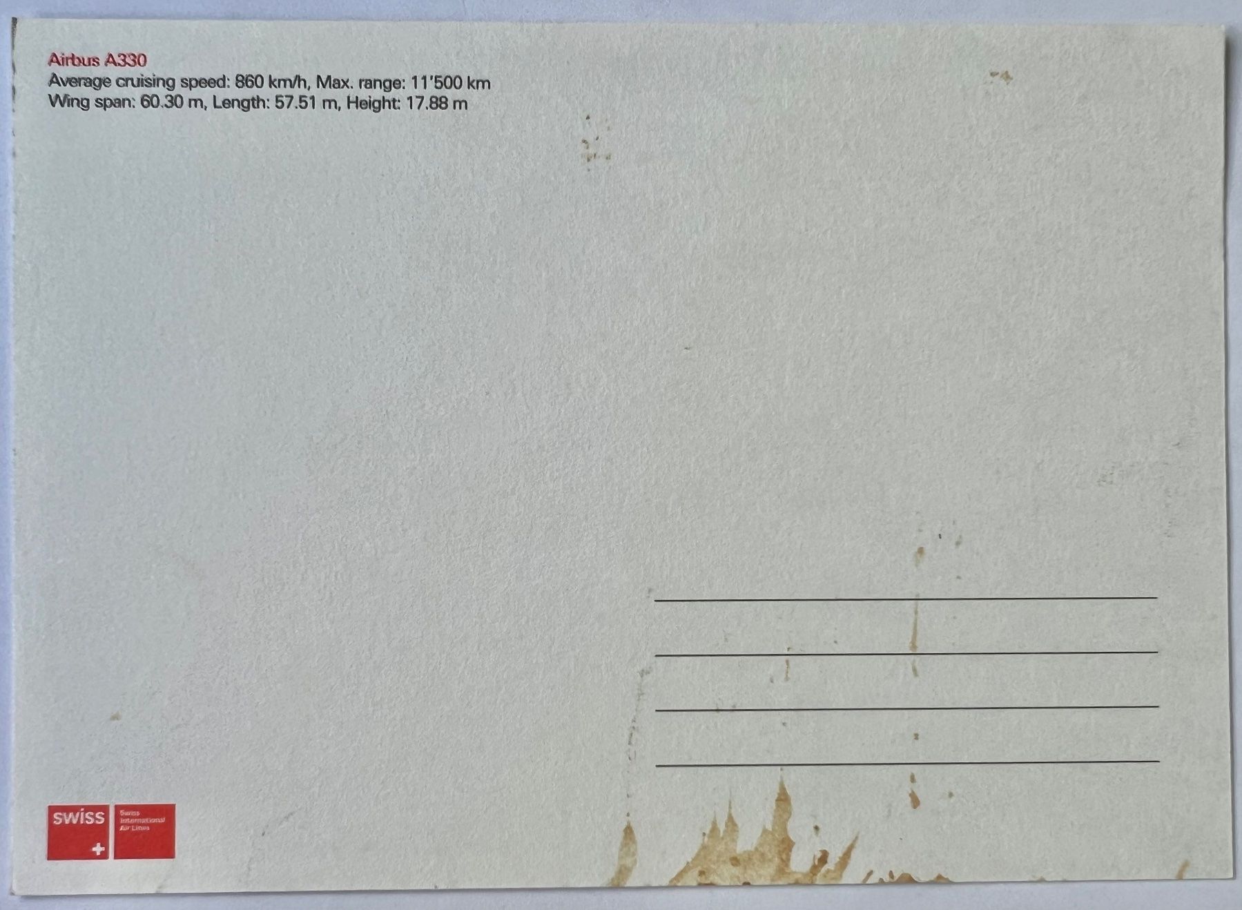 Cartoline postali: CP/AK: "SWISS" - Airbus A330 – Nuovo (secondo la descrizione) da Tramelan venduto da MHK79 1