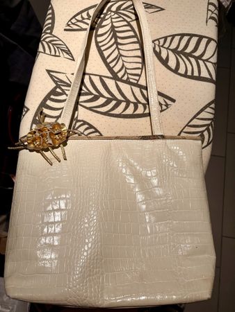 Elegante Ledertasche Kroko-Optik weiss Handtasche