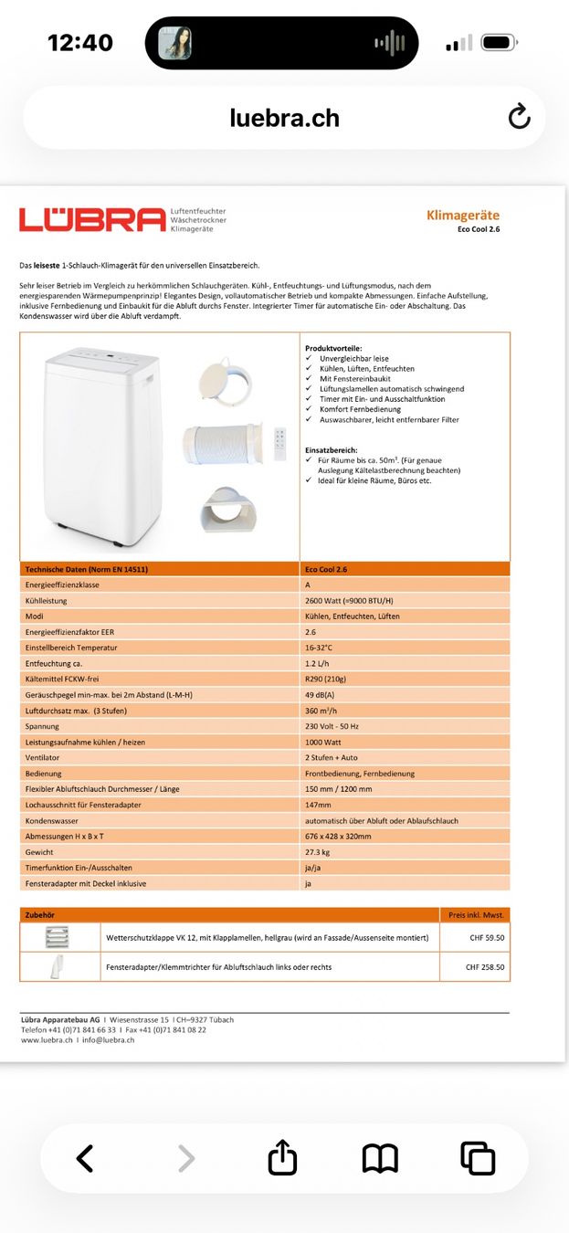 Condizionatori: Lübra Klimagerät 9000 BTU 49 dB – Nuovo e nell'imballaggio originale da Winterthur venduto da jac_7rd9 4