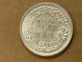 SVIZZERA 1/2  FR MONETA IN ARGENTO 1967 usata - circolata