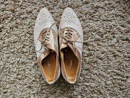 Elegante Schnürschuhe in Altrosa/Gold, Echtleder, Grösse 38
