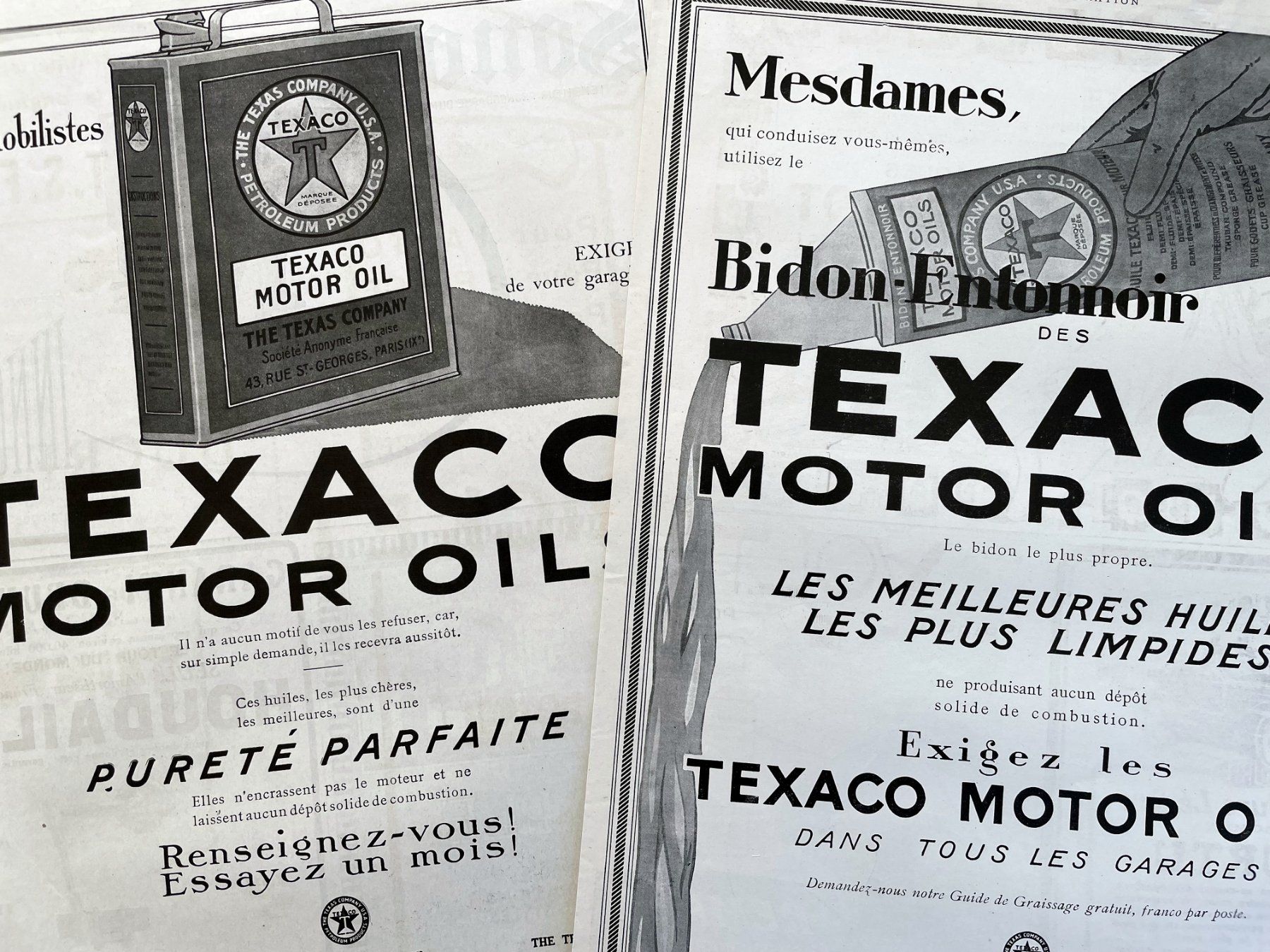 Foto & Immagini: Texaco Motor Oils - 2 alte Werbungen / Publicités 1924 – Usato da Savagnier venduto da Ne2065