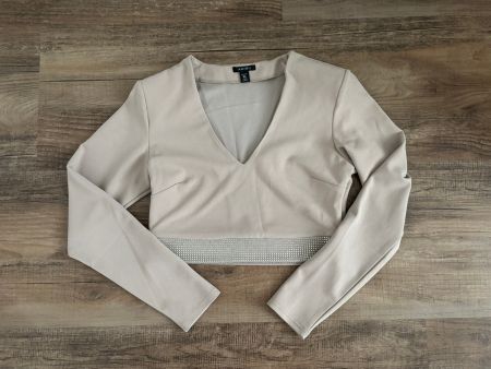 amisu cropped Top Oberteil hellbeige braun mit Glitzer - L