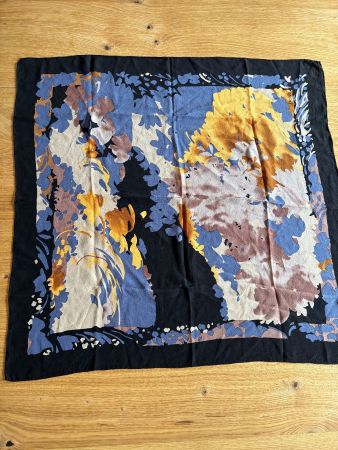 Vintage Loredano Seidentuch, Schwarz, Blumenmuster, 75x75 cm