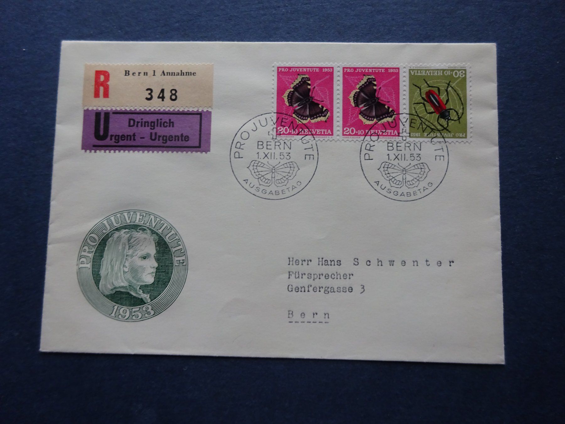 Tutti i francobolli: 1953 Pro Juventute FDC mit Kehrwert – Usato da Appenzell-Steinegg venduto da adi1975
