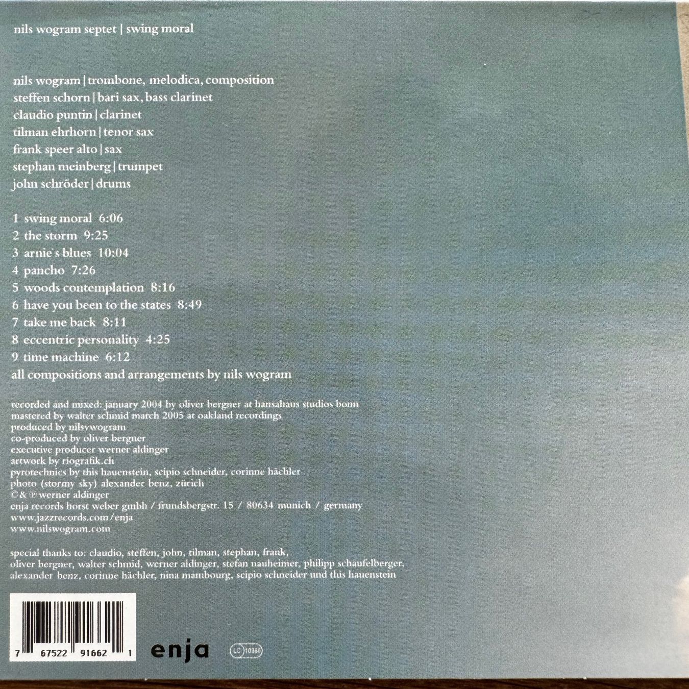 CD: Nils Wogram septet - swing moral (CD enja) 2004 – Usato da Zug venduto da Mirare9 3