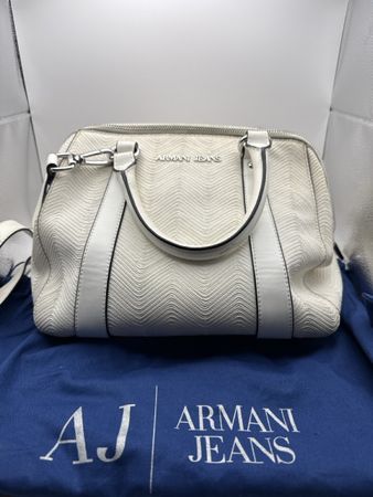 Armani Jeans Handtasche Weiss Leder Gemustert Guter Zustand 