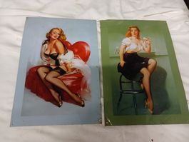 2 Pin-up Blechschilder Vintage Stil Metall gebraucht