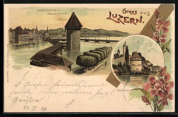 Cartes postales: AK Luzern, Kapellbrücke und Wasserturm – D'occasion à Berlin par bartko-reher