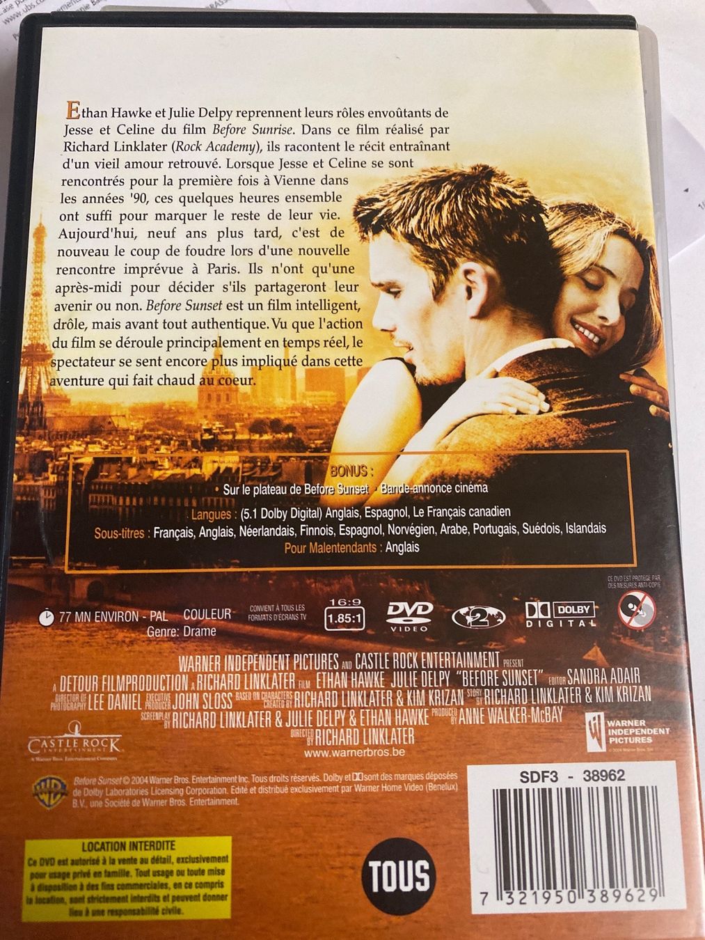 Tous les DVDs: BEFORE SUNSET - ETHAN HAWKE - JULIE DELPY – D'occasion à Le Brassus par cinema13 1