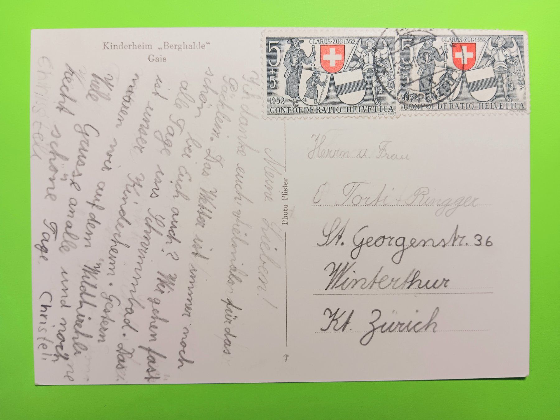 Ansichtskarten: Alte Ansichtskarte Kinderheim "Bergfalde" Gais 1952 – Gebraucht aus Holderbank AG von  1