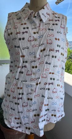 Weiss-Top mit Brillenprint Gr. M Sommerlich leicht, top Z...
