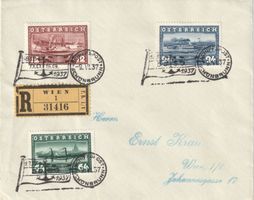 AUT 1937, Satz-FDC "100 J Erstfahrt des DDSG-Dampfers Maria"