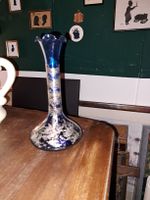 Blaue Vase mit Silbermuster, Vintage 