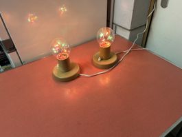 2er Set Nachtischlampen mit bunten LED Glühbirnen,80er Jahre