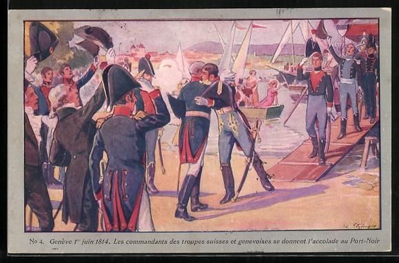 Cartoline postali: Genève, Les commandants des troupes sui – Usato da Berlin venduto da bartko-reher