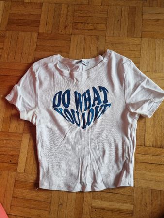 Weisses T-Shirt mit Aufdruck, Kurzarm, Grösse S, Top!