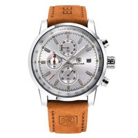 ⌚ Herrenuhr Quarzuhr Silber Braun Leder Sportlich NEU