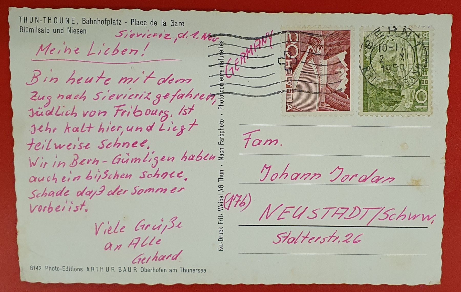 Cartoline postali: Thun 1959 - Bahnhof – Usato da Kreuzlingen venduto da Rschweiz1 1