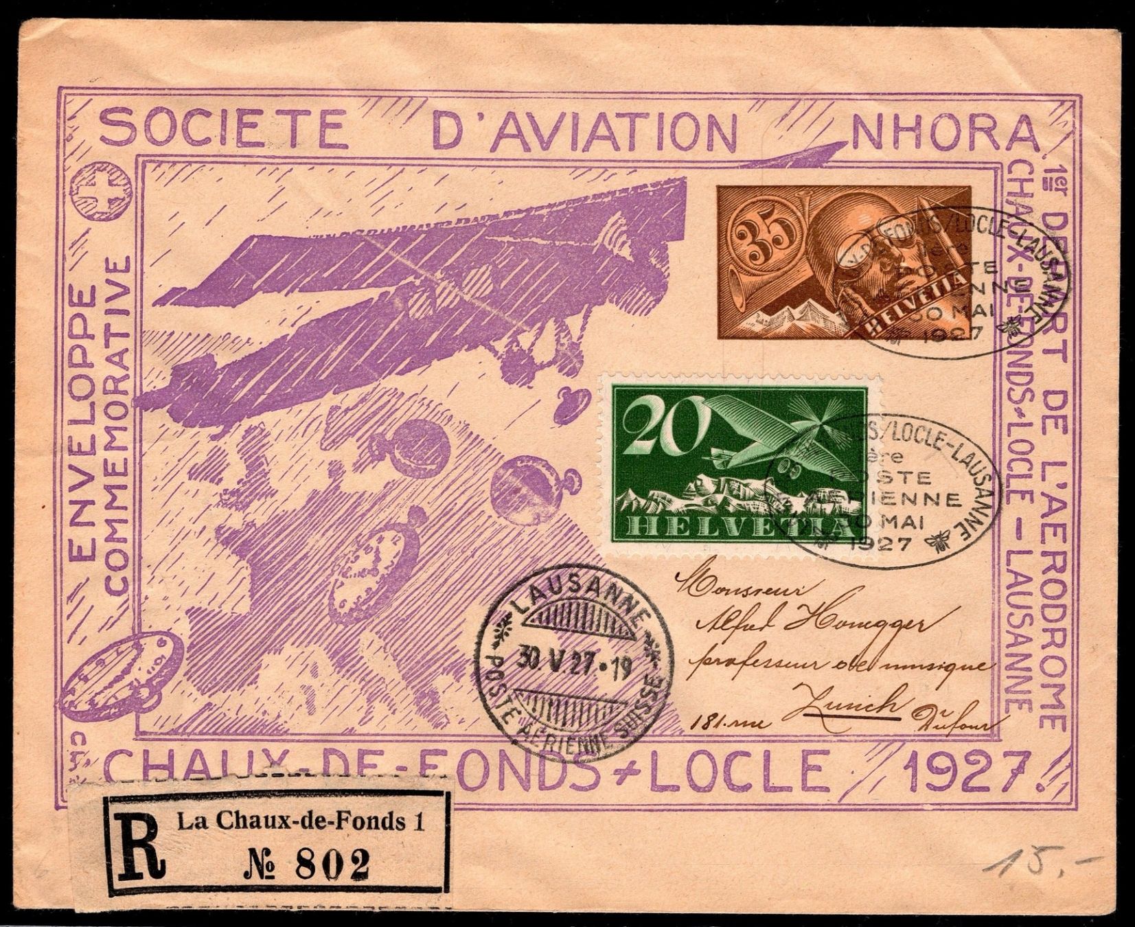 Alle Briefmarken: CH - Flugpost - regelm. Flug - RF 27.4D mit ZF - NOHORA – Gebraucht aus Rombach von VENTIS-Auktionen 2