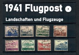 Flugpostmarken- Satz mit Stempel F27 - F34 - Landschaften