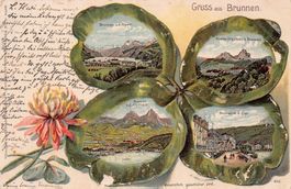 Gruss aus Brunnen, Karte mit Prägung, gelaufen 1903