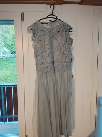 Esprit Gr.M Damen Kleid Spitze Tüll hellblau ärmellos