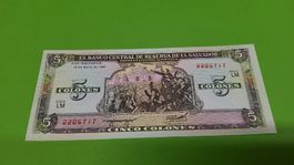 Seltene 5 Colones Banknote El Salvador, 16.5.1990, Top!