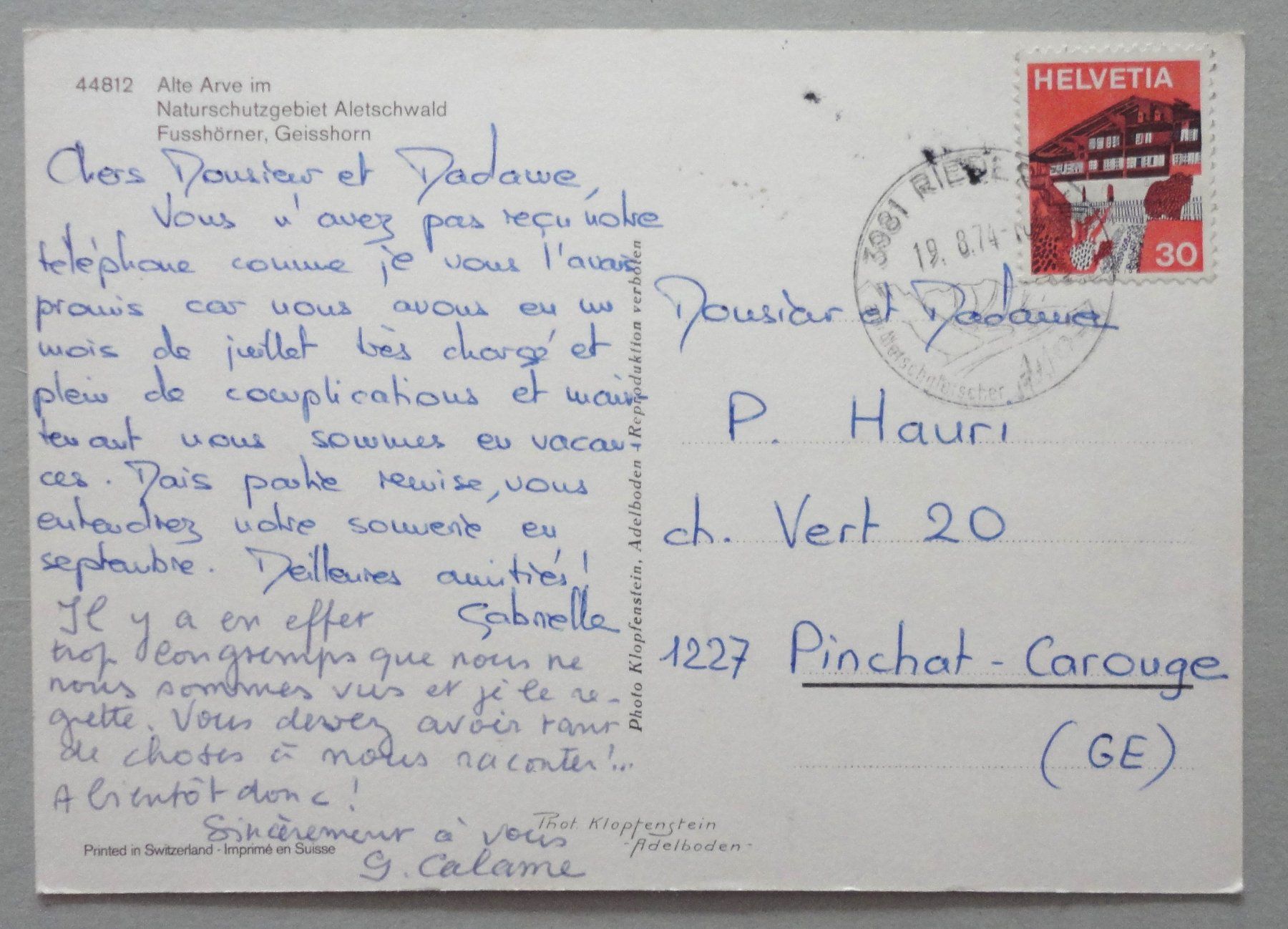 Cartoline postali: Naturschutzgebiet Aletschwald – Usato da Fétigny venduto da Billy2miny 1