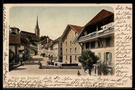 AK Burgdorf, Strassenpartie mit Kirche