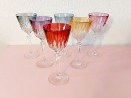 6x Vintage Kristall Römergläser Bunt Weingläser Likörgläser
