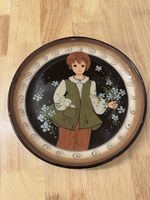 Wandteller Handarbeit Keramik Motiv Kind 22 cm Zustand gut