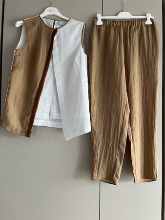 Bluse mit Hose,  weiss/mocca