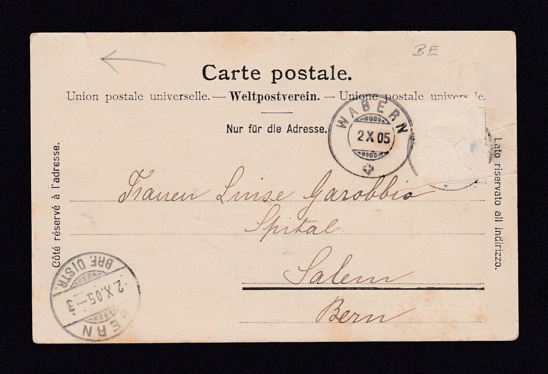 Cartoline postali: WABERN - Grosswabern, 1905 – Usato da Reiden venduto da cinfis 1