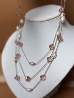 Lange Modeschmuck Kette mit Süsswasserperlen & Glasperlen NE