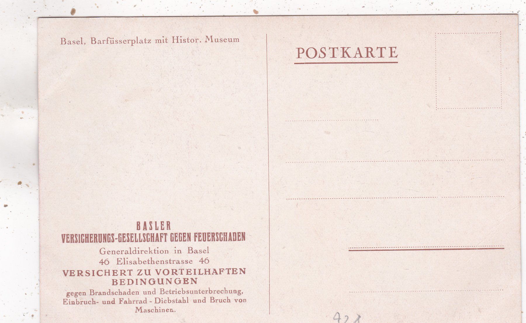 Cartoline postali: Kitsch Kunst Basel Barfüsserplatz mit Museum – Usato da Herisau venduto da Lisegrat2008 1