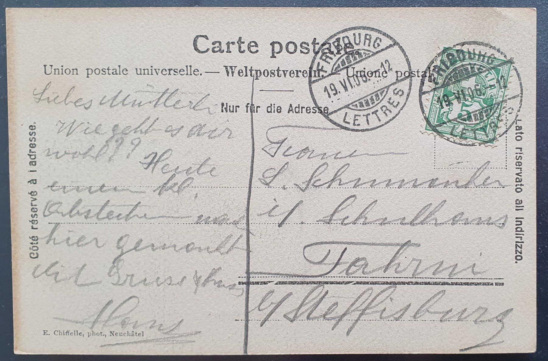 Cartoline postali: Fribourg - La Prèfecture 1906 – Usato da Kreuzlingen venduto da Rschweiz1 1