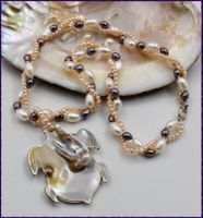 Süsswasser Zucht-Perlen Kette ca. 45cm mit Shell Anhänger