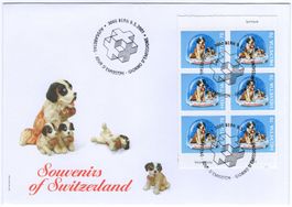 2001 Bernhardiner Markenheftchenblatt auf seltenem FDC