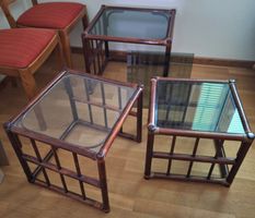 Vintage Satztische 3er Set, Holz/Glas