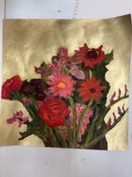 Gemälde Blumenstrauss Acryl auf Leinwand Goldgrund