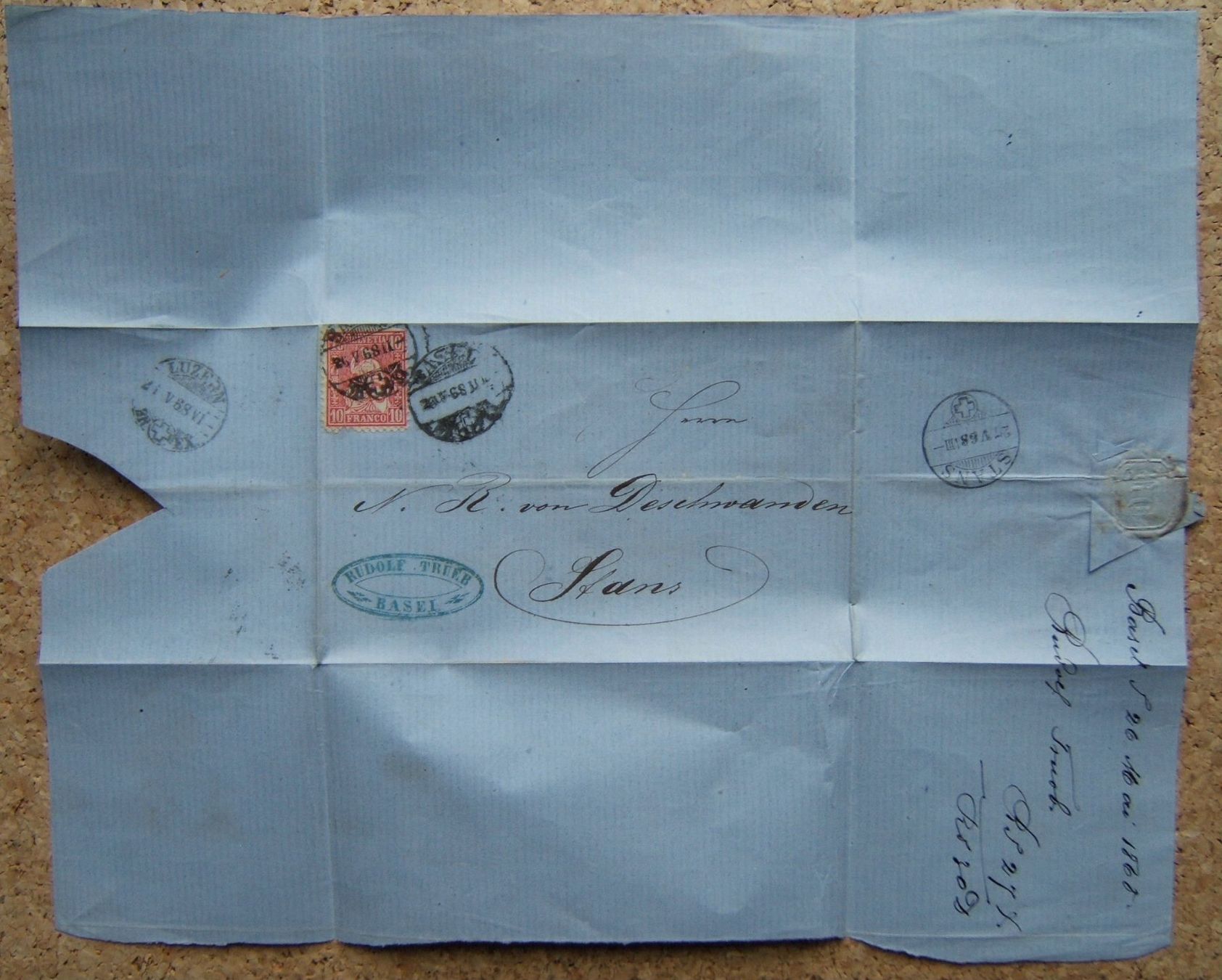 Tous les timbres: FALTBRIEF BASEL - STANS 1868 – D'occasion à Brunnen par Nonne04 2