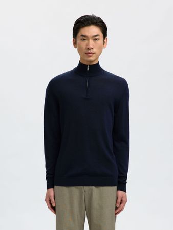 Strickpullover mit Half-Zip aus 100 % Merinowolle