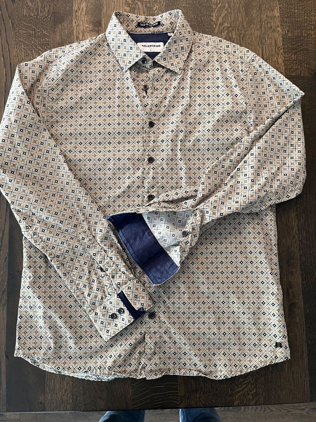 Camicie: NO EXCESS Herrenhemd Langarm  beige gemustert – Usato da Birrwil venduto da Bruce1968