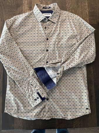 NO EXCESS Herrenhemd Langarm  beige gemustert