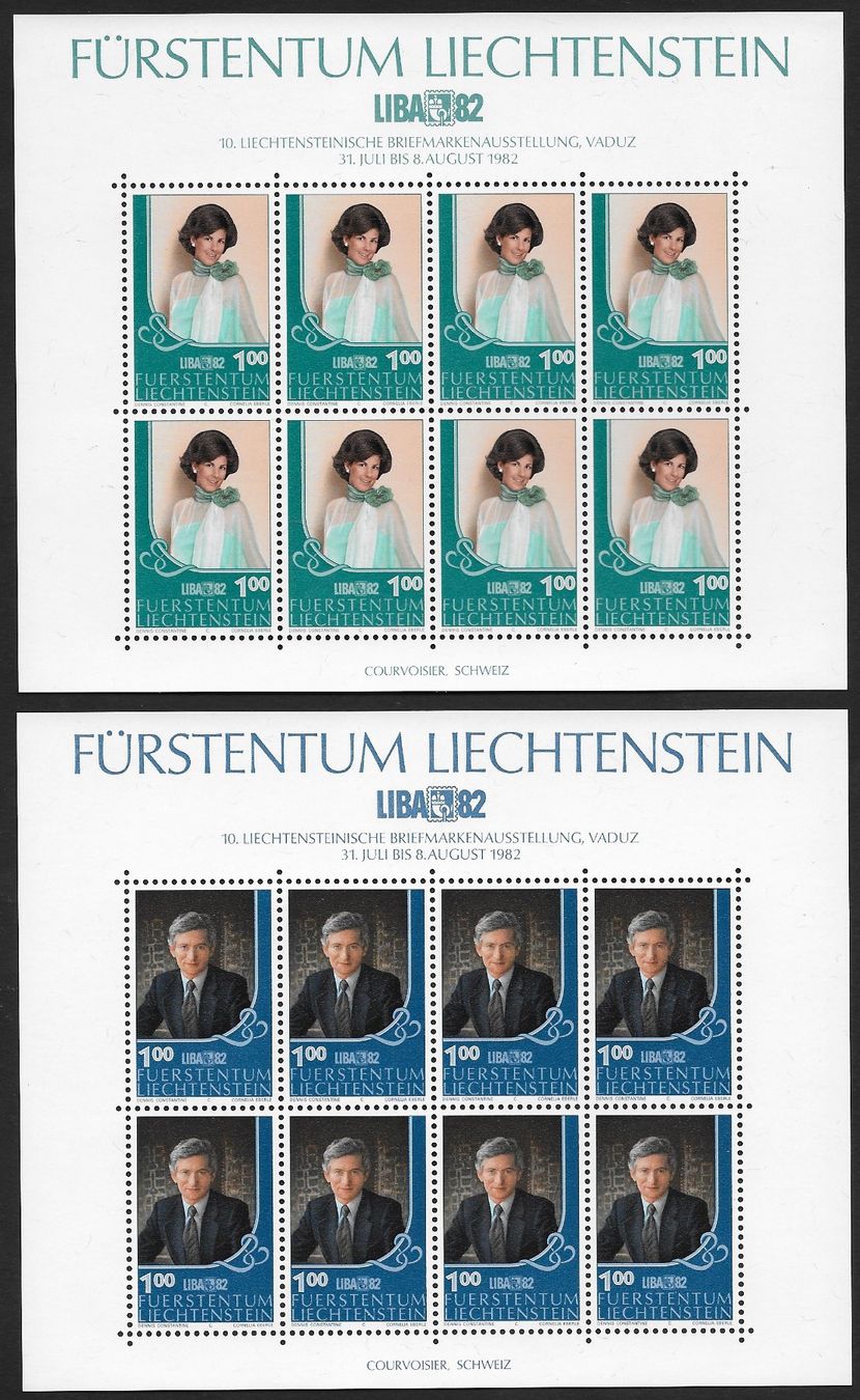Alle Briefmarken: 1982: Liechtenstein LIBA Kleinbogen 736-737 mit 8 Marken ** – Gebraucht aus Walperswil von Tcheidi