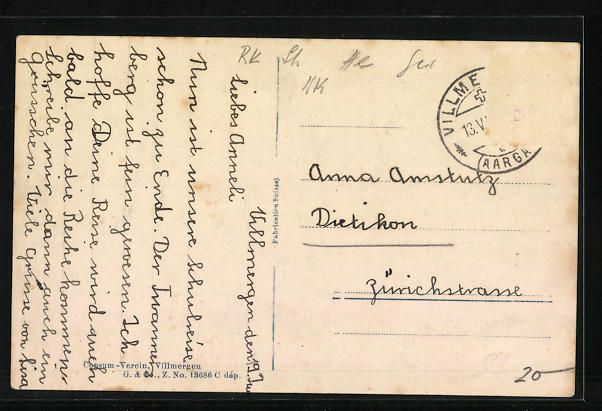 Cartoline postali: Villmergen, Teilansicht mit Friedhof u.  – Usato da Berlin venduto da bartko-reher 1